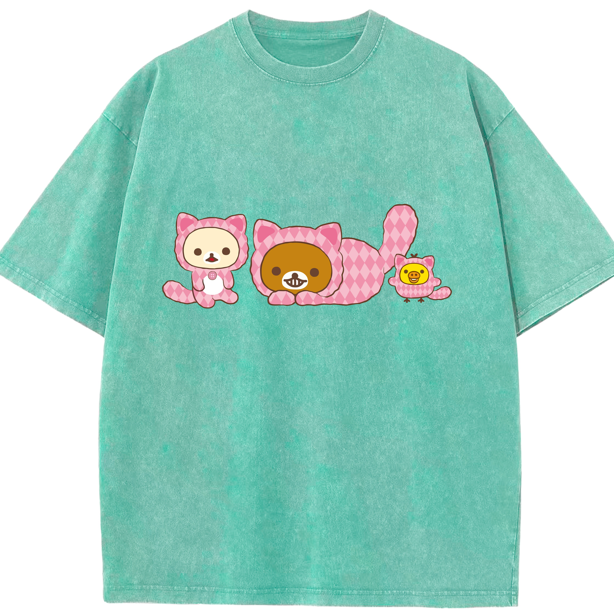 （画像用） リラックマ リラックマ キイロイトリ Rilakkuma Korilakkuma Kiiroitori 綿100% ヴィンテージ風 半袖Tシャツ（フロントプリント）
